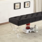 Ava 102 Bench in Black Velvet Fabric by Meridian w/Acrylic Legs