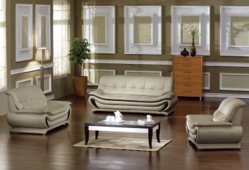 Beige Bonded Leather Modern Stylish 3PC Living Room Set [VGS-2801]