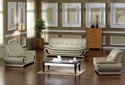 Beige Bonded Leather Modern Stylish 3PC Living Room Set