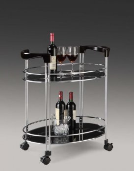 Bar or Meal Cart With Black Glass Shelves and Rollers [CVCT-Basic]