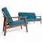 Ridge Loveseat & 2 Chairs Set Blue Linen Fabric & Walnut by VIG