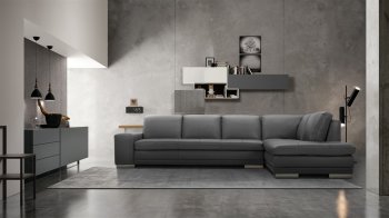 Block Sectional Sofa in Gray Leather by Beverly Hills [BHSS-Block Gray]