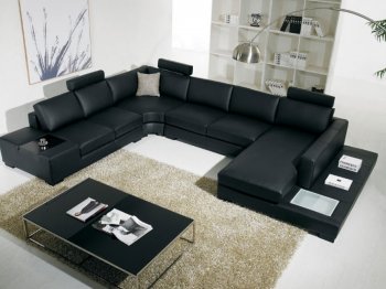 T35 Black Half Leather Sectional Sofa by VIG w/ Side Light [VGSS-T35-HL Black]