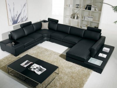 T35 Black Half Leather Sectional Sofa by VIG w/ Side Light