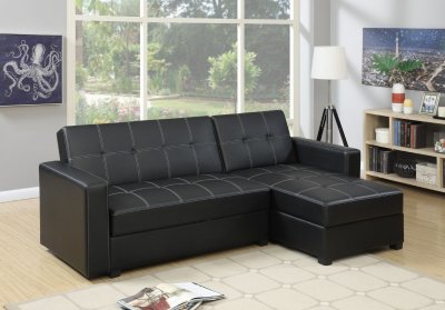 F7894 Adjustable Sectional Sofa in Black Faux Leather by Boss