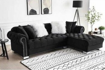 MS2135 Sectional Sofa in Black Velvet by VImports [VISS-MS2135 Black]