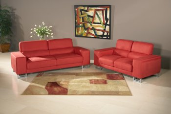 Red Microfiber Modern Sofa & Loveseat Set w/Metal Legs [CYS-BAYVIEW]