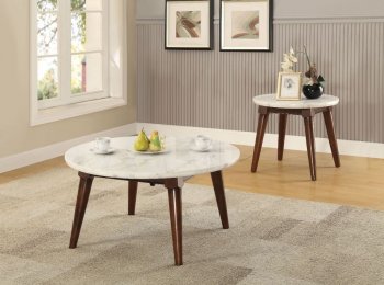 Gasha Coffee Table 3PC Set 82890 White Marble & Walnut by Acme [AMCT-82890 Gasha]