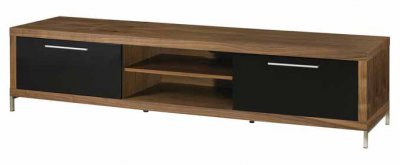 Walnut Finish Two-Tone Modern TV Stand w/Black Doors