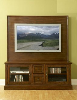 Warm Oak Finish Traditional Wall Unit w/Framed Glass Doors