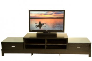 Brown Finish Modern TV Stand w/Two Frosted Glass in Both Sides [GRTV-E14]