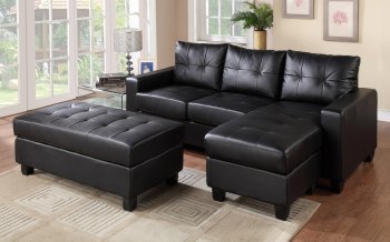 2510 Sectional Sofa Set in Black Bonded Leather Match PU [EGSS-2510]