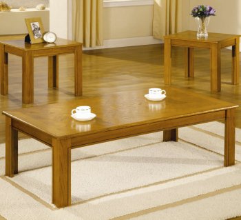 Oak Finish Modern 3Pc Coffee Table Set w/Parquet Tops [CRCT-5168]