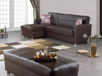 Salem Sectional Sofa Convertible in Brown Leatherette by Empire [MYSS-Salem]