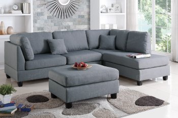 F7606 Sectional Sofa in Grey Fabric by Boss w/Ottoman [PXSS-F7606]