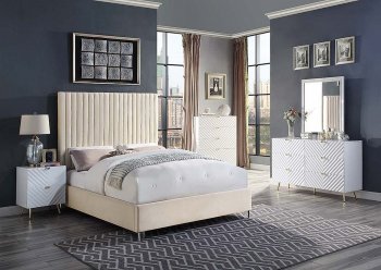 Edzia Bedroom BD00963Q in Beige Velvet w/Options [AMBS-BD00963Q Edzia]