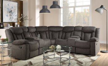 Rylan Motion Sectional Sofa 54965 in Dark Brown Fabric by Acme [AMSS-54965 Rylan]