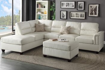 F7610 Sectional Sofa 3Pc in White Bonded Leather by Boss [PXSS-F7610]