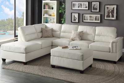 F7610 Sectional Sofa 3Pc in White Bonded Leather by Boss