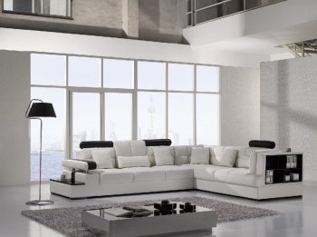 White Leather Modern Sectional Sofa w/Shelves [VGSS-T117]