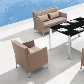 Beige Fabric Modern 4Pc Outdoor Loveseats & Chairs Set