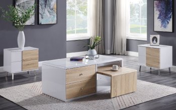 Verux 3Pc Coffee & End Table Set 84930 in White & Oak by Acme [AMCT-84930-Verux]