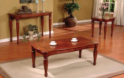 Cherry Finish Modern Elegant 3Pc Coffee, End & Sofa Table Set