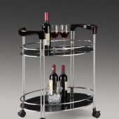 Bar or Meal Cart With Black Glass Shelves and Rollers