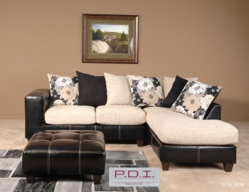 Beige Fabric & Black Vinyl Modern Sectional Sofa w/Options [CHFSS-V3-1056 Ernie]