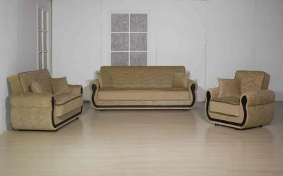 Brown Fabric Elegant Living Room w/Sleeper Sofa And Storage