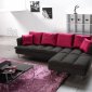 Black Tufted Fabric Modern Sectional Sofa w/Steel Legs