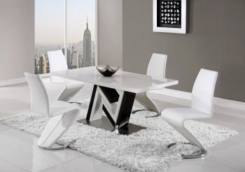 D4163 Dining 5Pc Set in Black & White by Global w/White Chairs [GFDS-D4163DT-D9002DC-WH]