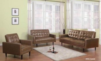 Camel Tufted Leatherette Modern 3 Pc Living Room Set [AHS-Aris-Camel]