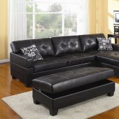 Black Bonded Leather Modern Sectional Sofa w/Options