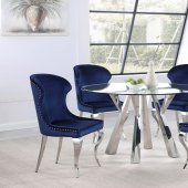 Alaia Dining Set 5Pc 190710 in Chrome by Coaster w/Blue Chairs