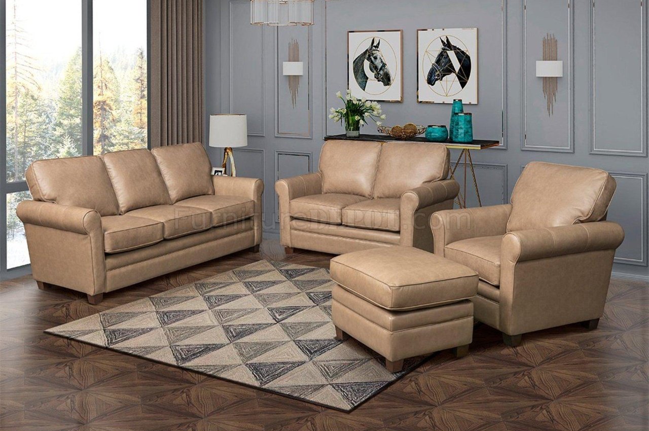 beige leather sofa and loveseat set