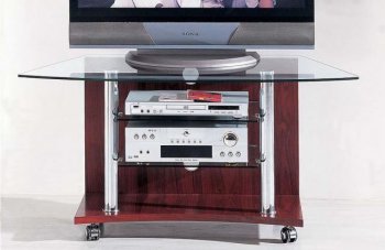 Mahogany Color Wooden TV Stand With Glass Shelves [AETV-T300 Mahogany]