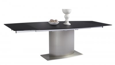 Unique Dining Table w/Black Glass Top by Whiteline Imports