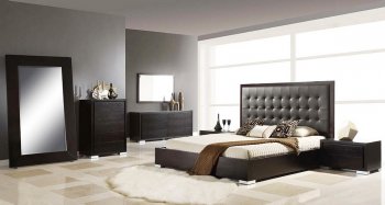 Wenge Finish Modern Bedroom w/Leatherette Headboard & Options [CVBS-QUEBEC]