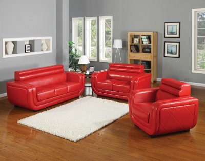 Red Bonded Leather Modern Sofa & Loveseat Set w/Options