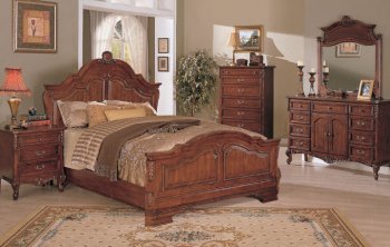 Walnut Finish Antique Style Hand Carved Bed w/Optional Casegoods [PXBS-F9163]