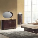 Wenge Finish Contemporary Bedroom with Bottom Drawer Bed