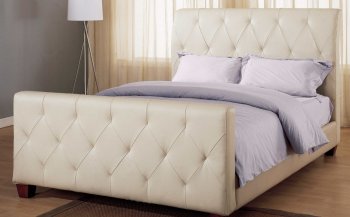 Taupe Tufted Leather Modern Bed w/Block Wooden Legs [HEBS-835TP]