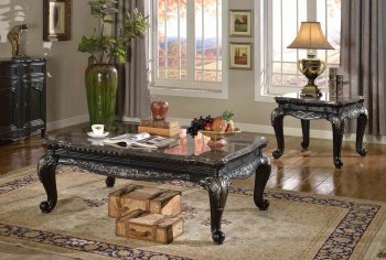 Florence Coffee Table 218 in Black w/Marble Top & Optional End T [MRCT-218 Florence]