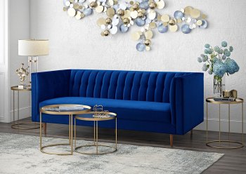 Sebastian Sofa TOV-S148 in Navy Velvet Fabric by TOV Furniture [TVS-TOV-S148-Sebastian Navy]