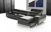 Black Full Italian Leather Modern Sectional Sofa w/Steel Legs