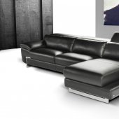 Black Full Italian Leather Modern Sectional Sofa w/Steel Legs