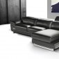 Black Full Italian Leather Modern Sectional Sofa w/Steel Legs