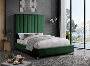 Via Upholstered Bed in Green Velvet Fabric by Meridian [MRB-Via Green]