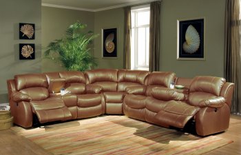 Transitional Brown Bonded Leather Sectional w/Recliner Mechanism [HLSS-U698]